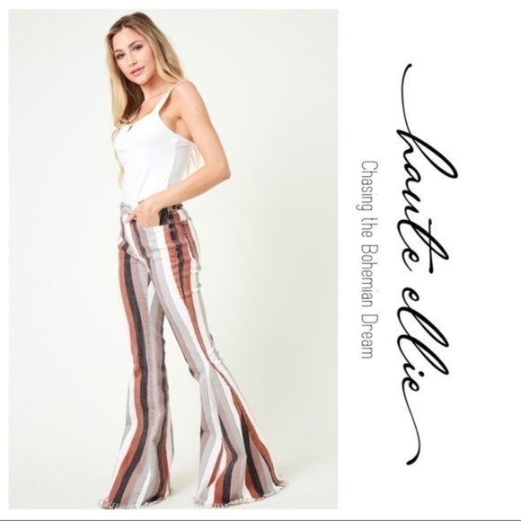 BOHO BABE BOLD-Striped Denim Flare Jeans - Picture 5 of 10